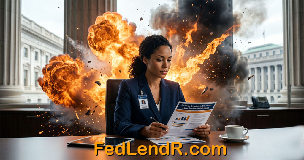 Federal government employee reviewing allotment loan options at a desk